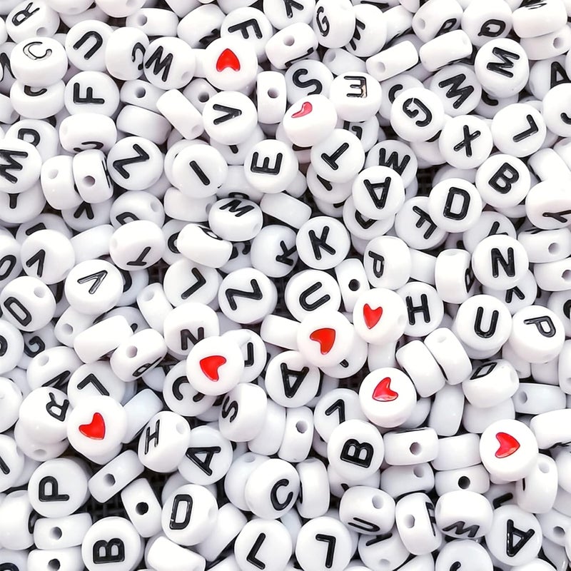 Looconi Amaney 1000pcs 4x7mm Letter Beads and Red Heart Beads for Jewelry Making Bracelets, Necklaces, Key Chains - Image 1